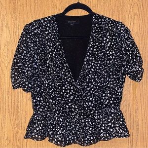 All Saints black and white floral cross crop top